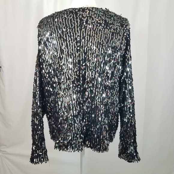 INC Radiance Deep Black Open Front Sequin Jacket 2X NWT - Picture 3 of 7